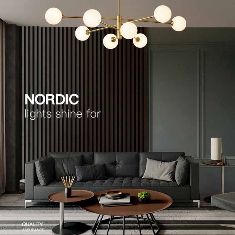 Lampadella di vetro bianco lattiginoso Postmodern Metal Lampadario a sospensione Luce per salotto