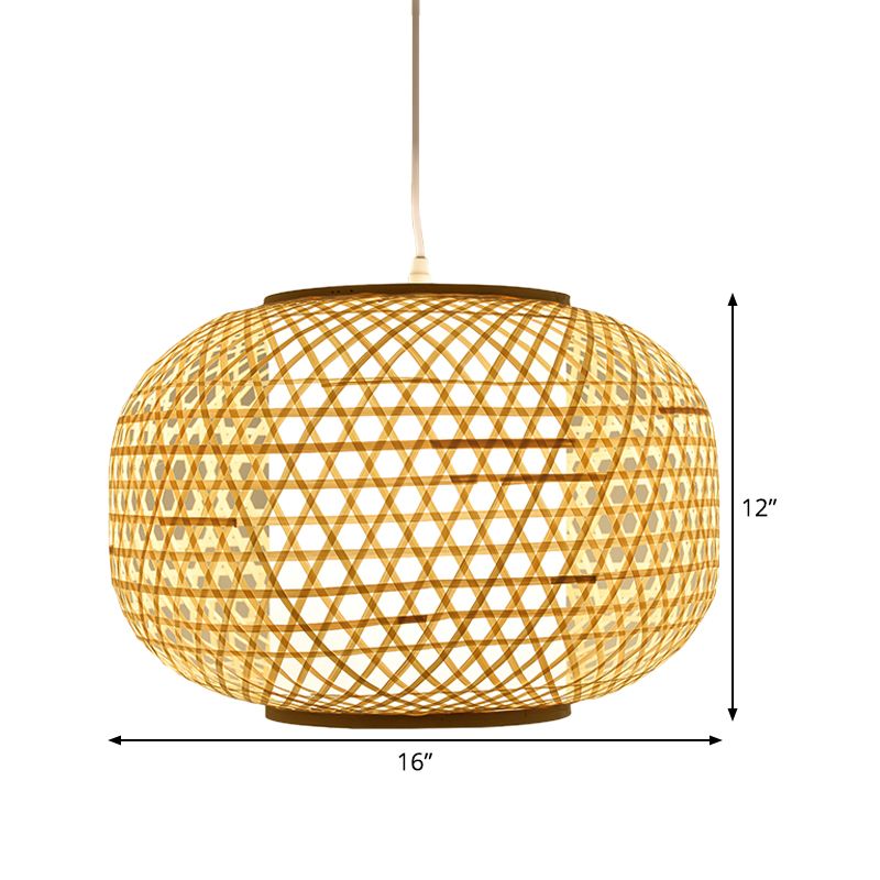 1 Head Bedroom Hanging Lamp Asia Beige Ceiling Pendant Light with Lantern Bamboo Shade