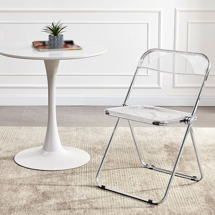 Silla de comedor moderna de metal, silla lateral plegable interior con respaldo abierto