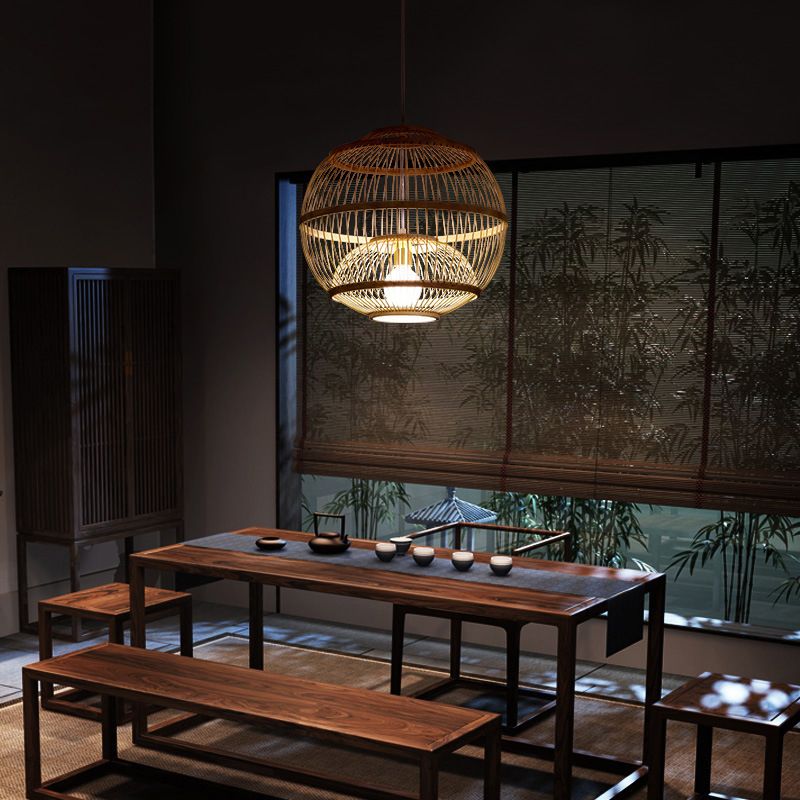 Bambus chinesische Hängende Deckenleuchte 1-Licht-Anhängerlicht für Teeberzimmer