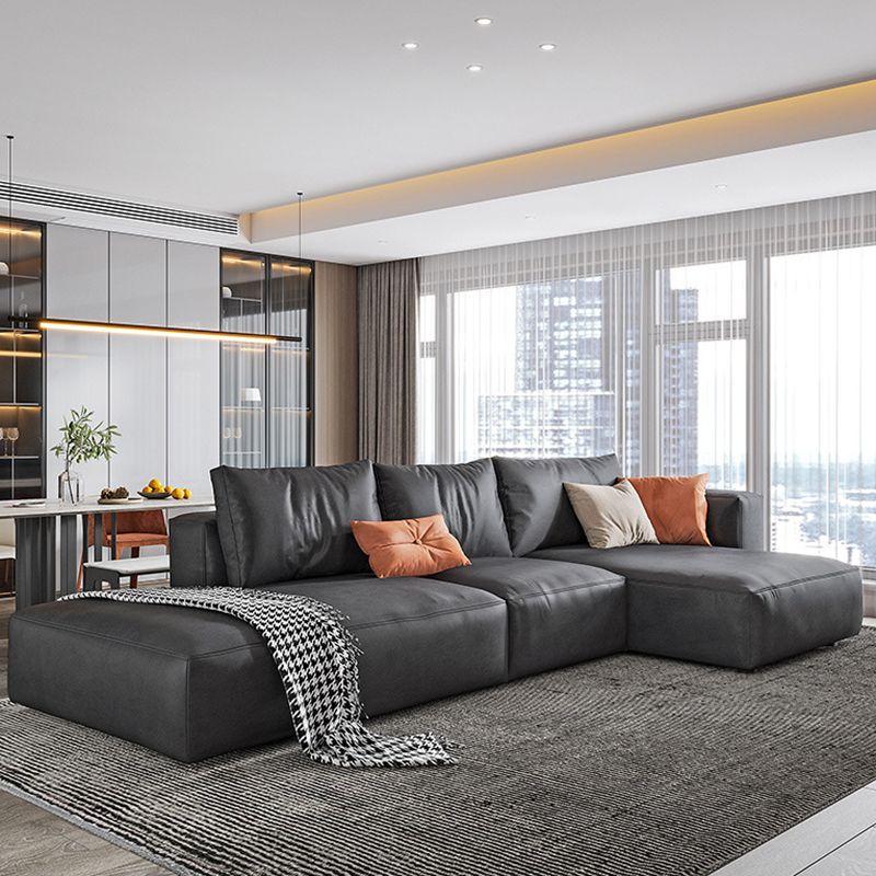 Nordic Pillows Living Room Faux Leather Stationary Square Arm Sofa Chaise