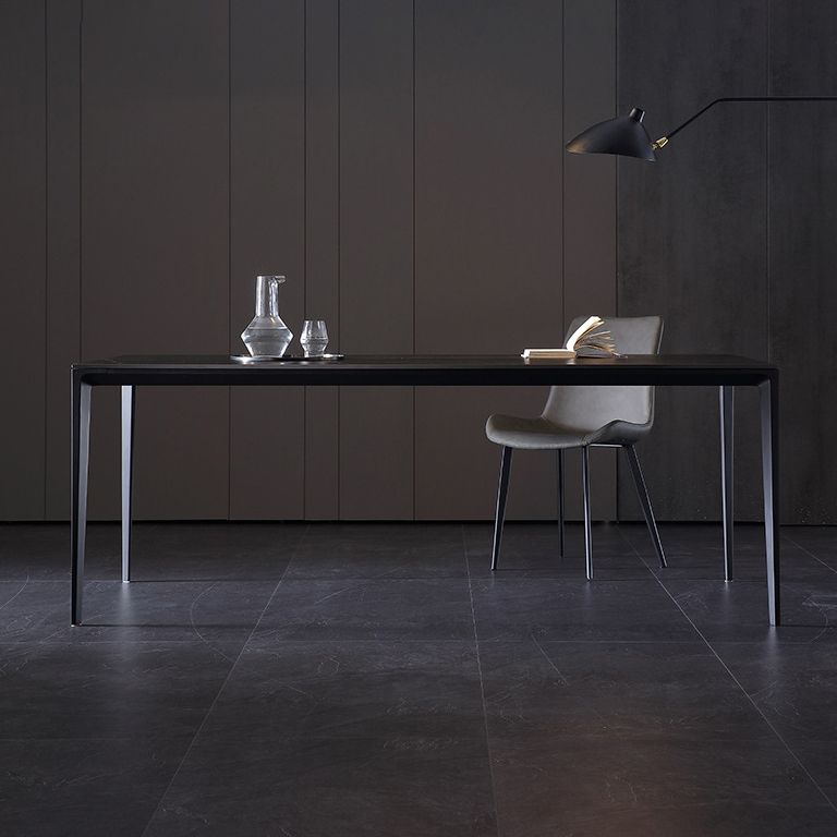 Simplicity Rectangle Dining Room Table Sintered Stone Table with 4 Black Legs