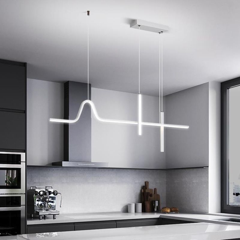 Modern White 3-Light Kitchen Island Lighting LED Ceiling Light for Bedroom