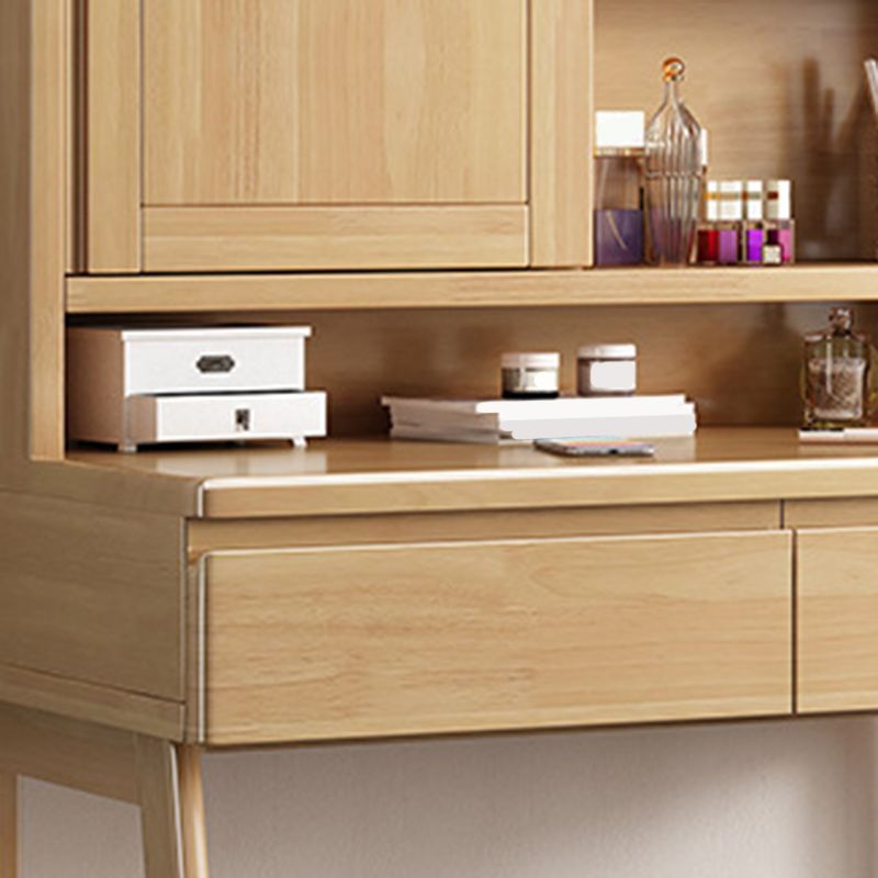 Nordic Mirrored Vanity Solid Wood Makeup Dressing Table Stool Set