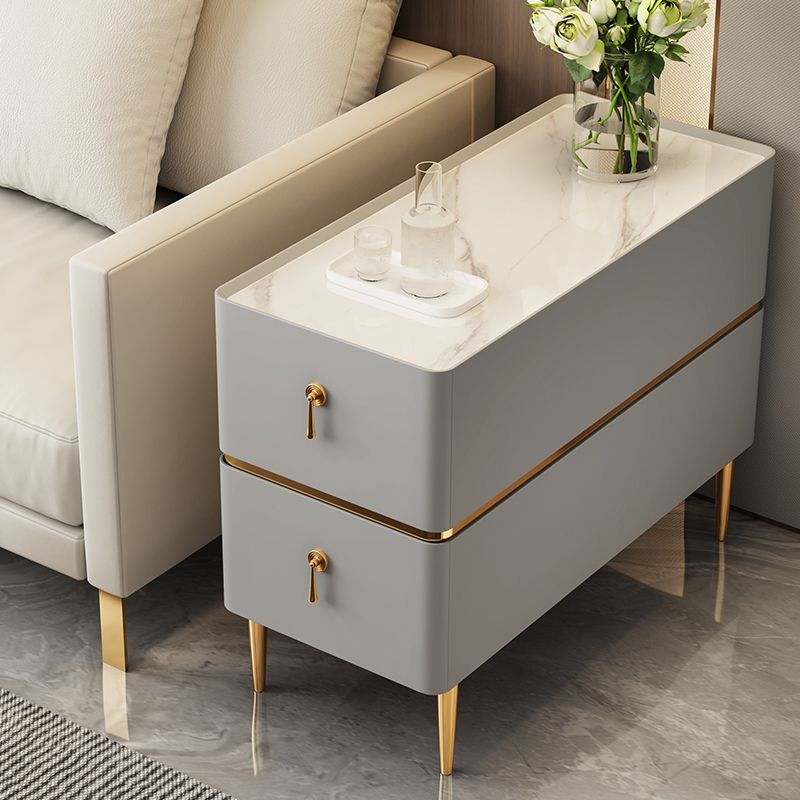 Contemporary Sofa Side Accent Table with 2 Storage Drawers and 4 Legs