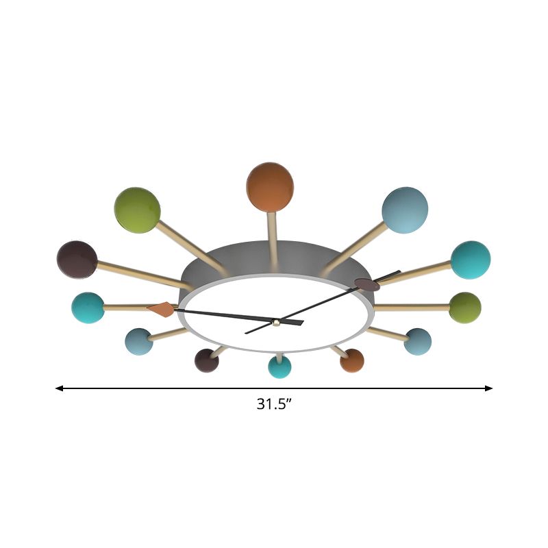 Nordic Clock Ceiling Flush Acrylic LED Bedroom Flush Mounted Light with Wooden Lollipop Deco