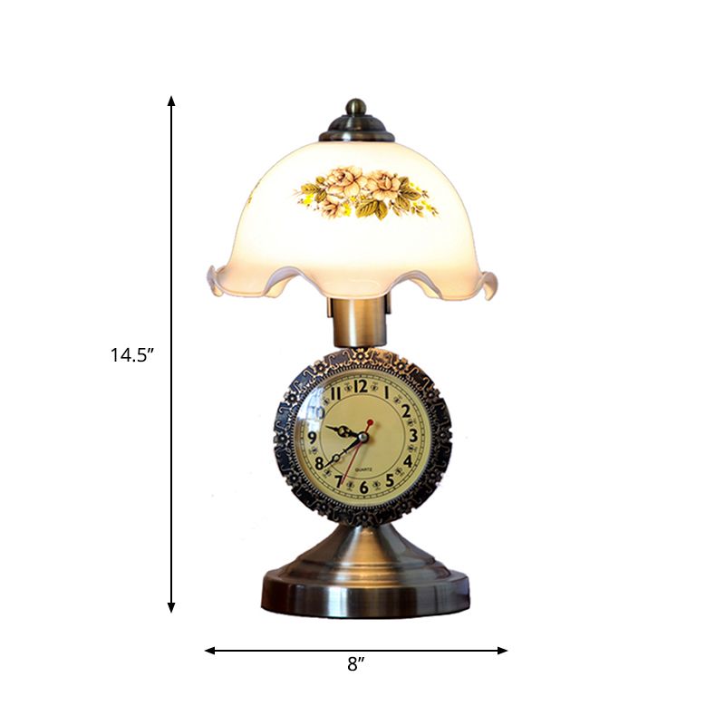 Brass 1 Bulb Night Table Lamp Rural Style Faceted Glass Dome Shaped Table Light for Bedroom
