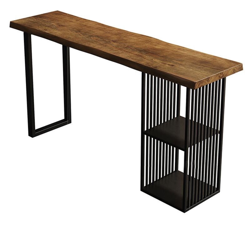 Industrial Bar Table Black Iron Solid Wood Pub Height Dining Table with 2 Shelve
