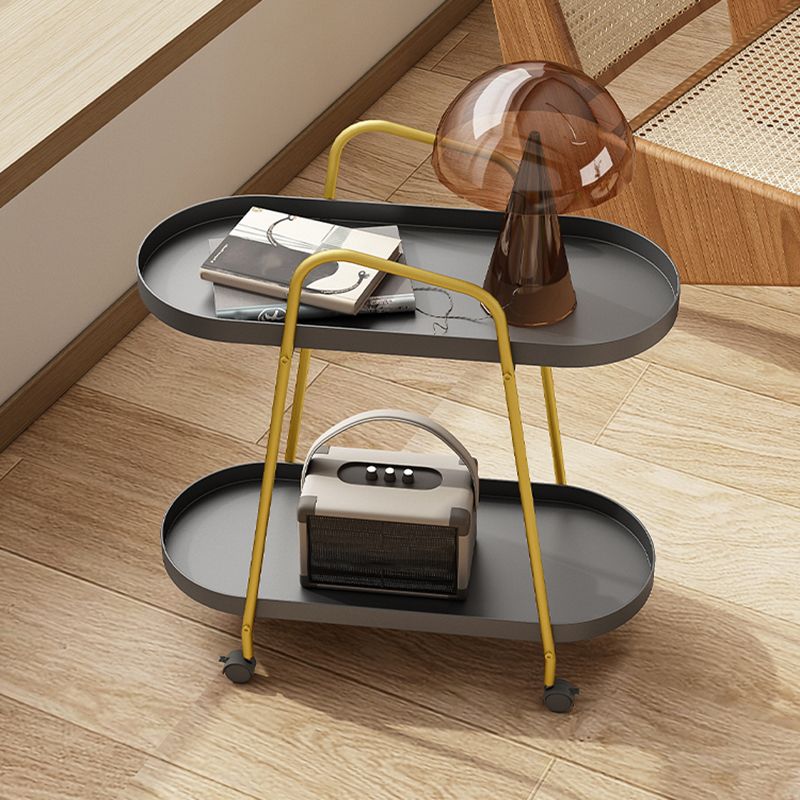 Tray Top Double Tier End Table Oval End Slide Table with Storage