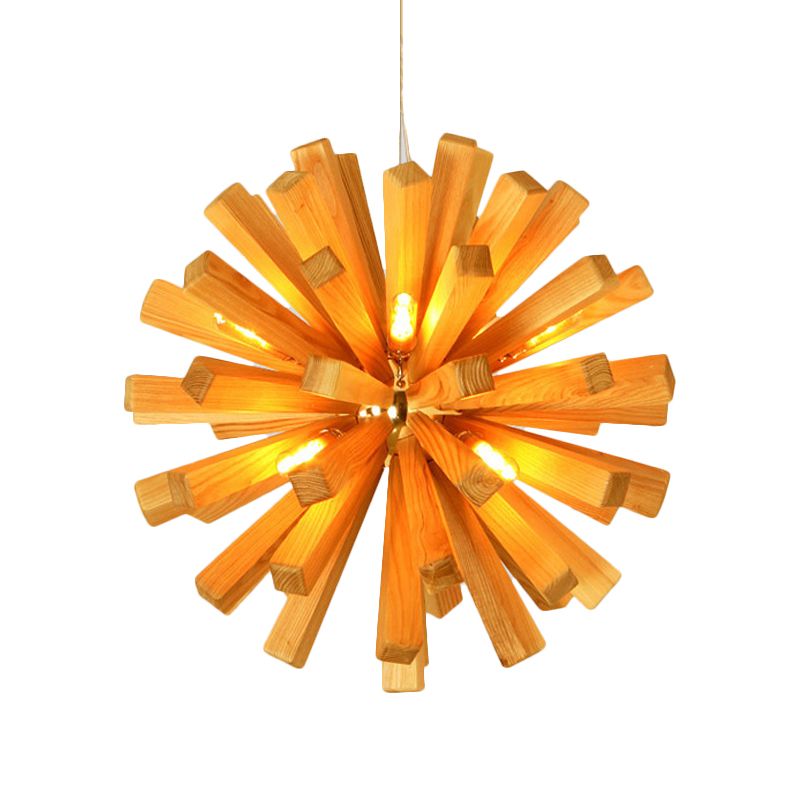 Starburst Ceiling Pendant Asian Creative Wood 1 Bulb Restaurant Hanging Light Fixture