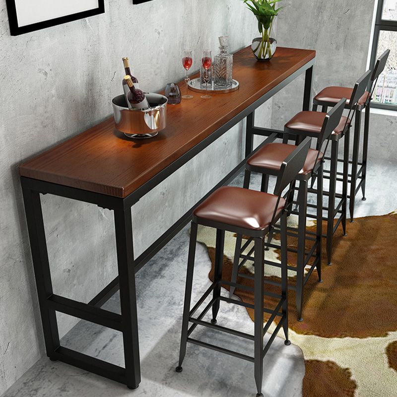 Trestle Base Dining Table Rectangle Brown Solid Wood Bar Table for Kitchen Living Room