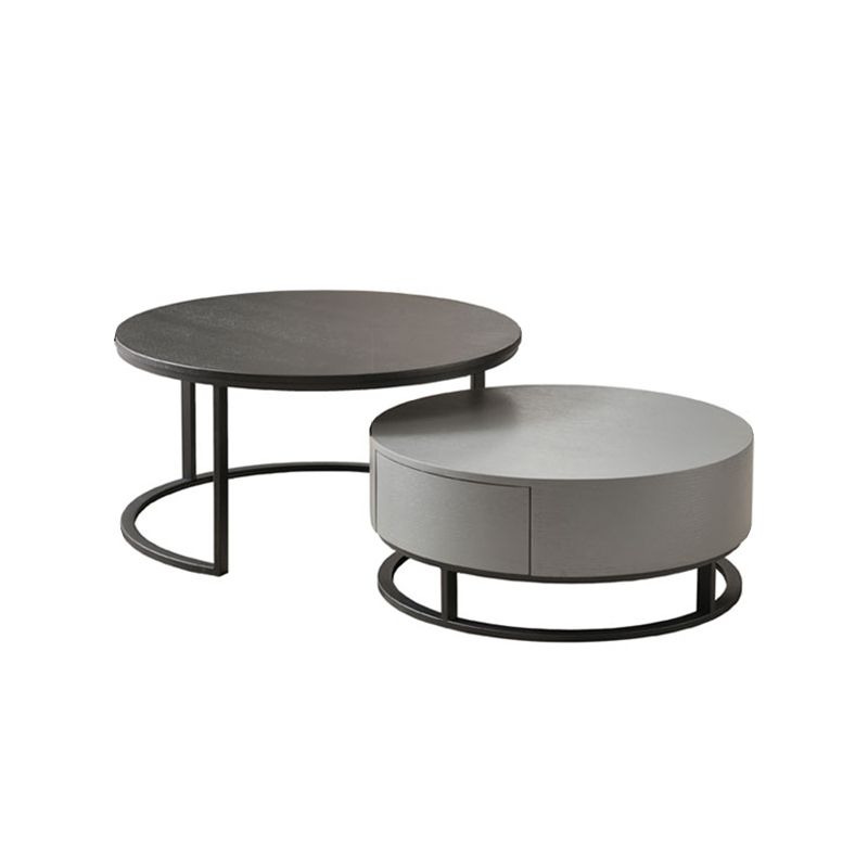 Nordic Style Round Frame/drum Base Solid Wood Table with Drawer Coffee Table