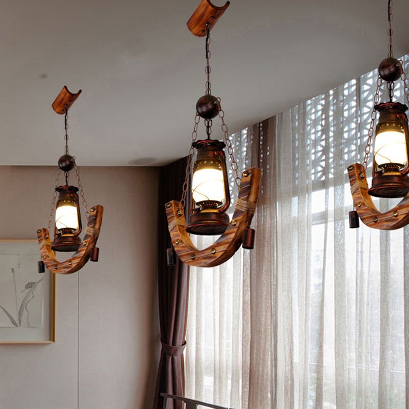Houten anker nautische stijl hangende licht retro kerosinelampvormige enkele lampverlichtingshanger voor coffeeshop
