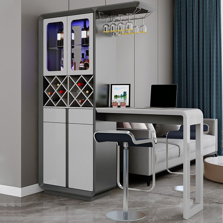 Modern Rectangle Bar Table Artificial Wood Table with Wine Cabinet for Living Room