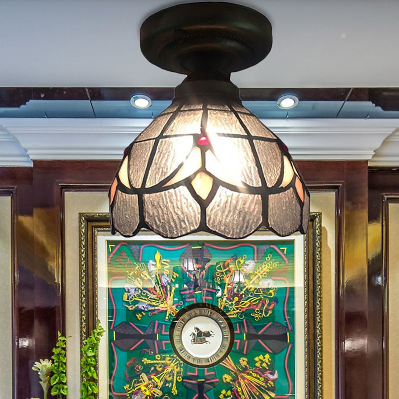 Plafonnier à grille transparente, 1 ampoule, en verre Tiffany, petit plafonnier pour couloir