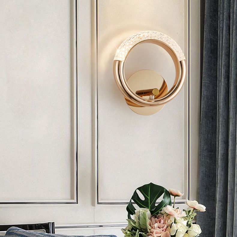 Lámparas de pared acrílica de círculo dorado lámpara de montaje de pared moderna de 1 luces para sala de estar