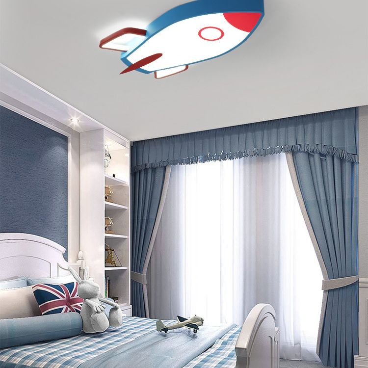 Rocket Bedroom Flushmount Ceiling Fixture Acrylic LED Contemporary Flush Ceiling Light Fixture in Blue