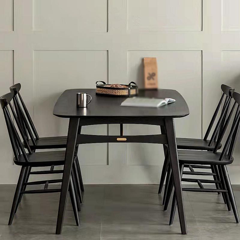 Modern Black Dining Room Collection Tripod Base Solid Wood Dining Table