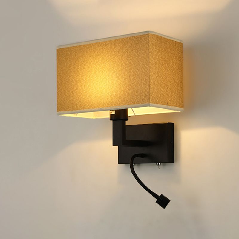 Metal Wall Sconce Rectangle Shape Modern Wall Light with Fabric Shade for Study