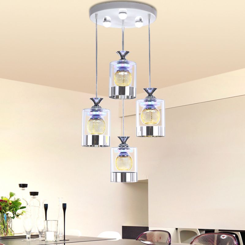 Moderne cilindrische hanglamp Licht bevestiging helder glas eetkamer ophanging licht in zilver