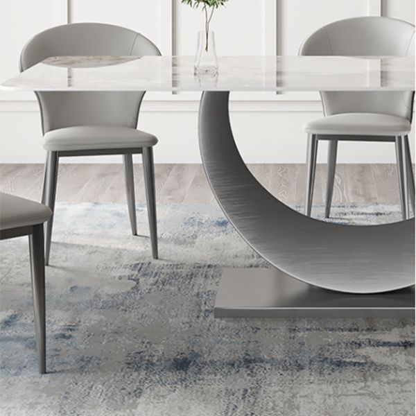 Contemporary Style Rectangle Table Sintered Stone Table with Metal Legs for Home