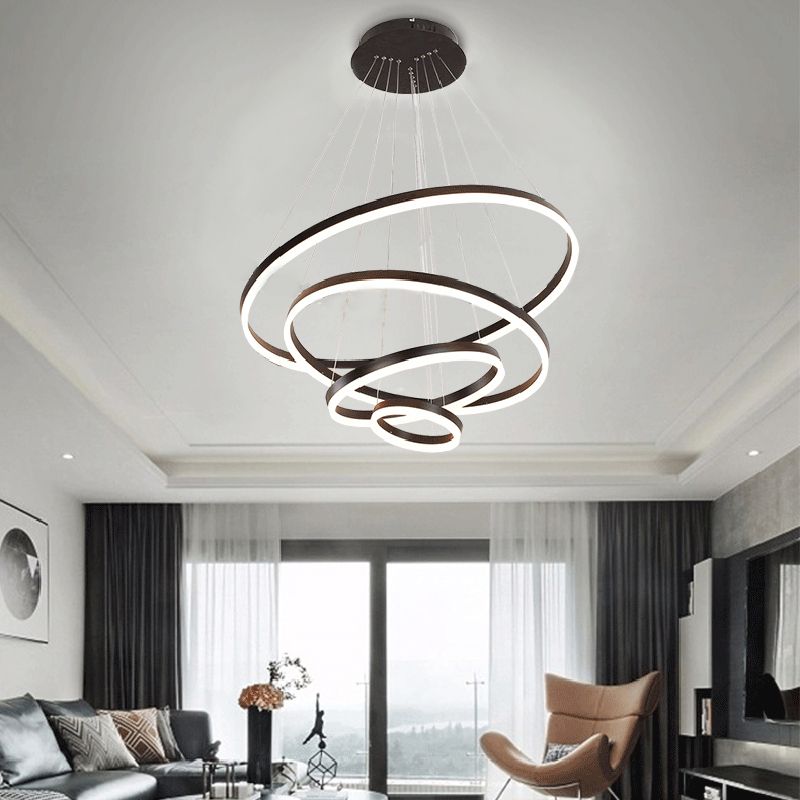 Brown Hoop Chandelier Contemporary 1/2/3-Ring Acrylic LED Ceiling Light Fixture in Warm/White Light
