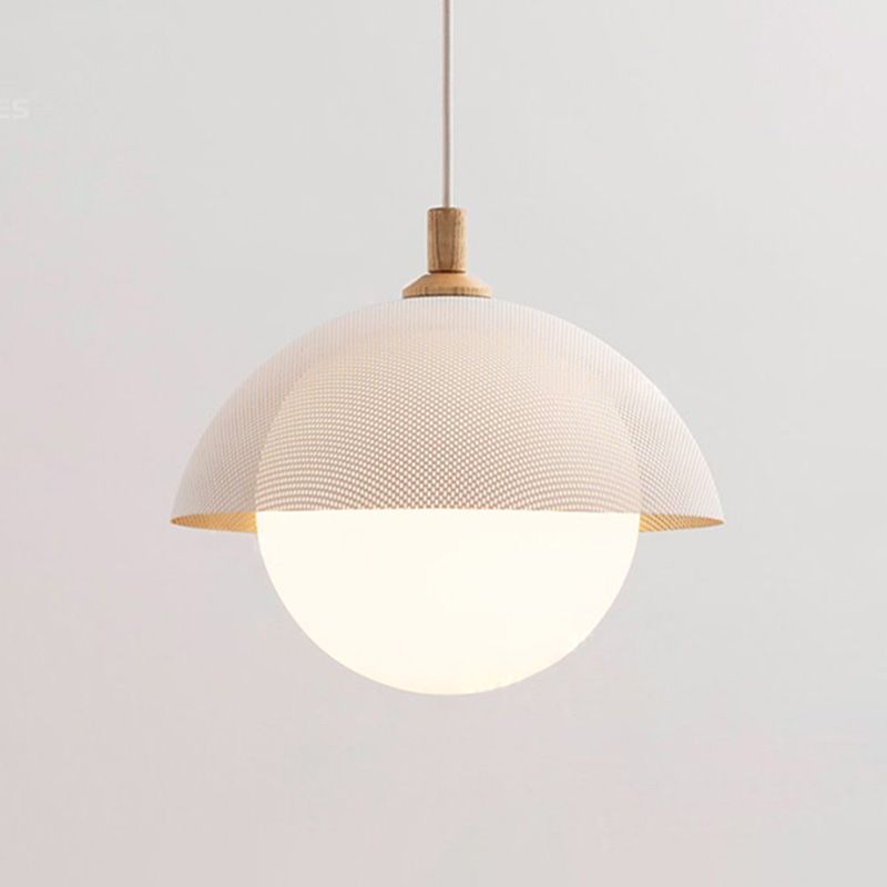 Globe Suspension Lamp Modern 1-Light Walnut Wood Hanging Light Fixture with Glass Shade