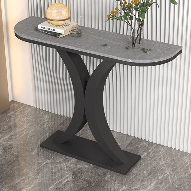 Contemporary Console Accent Table Half Moon Console Sofa Table in Stone