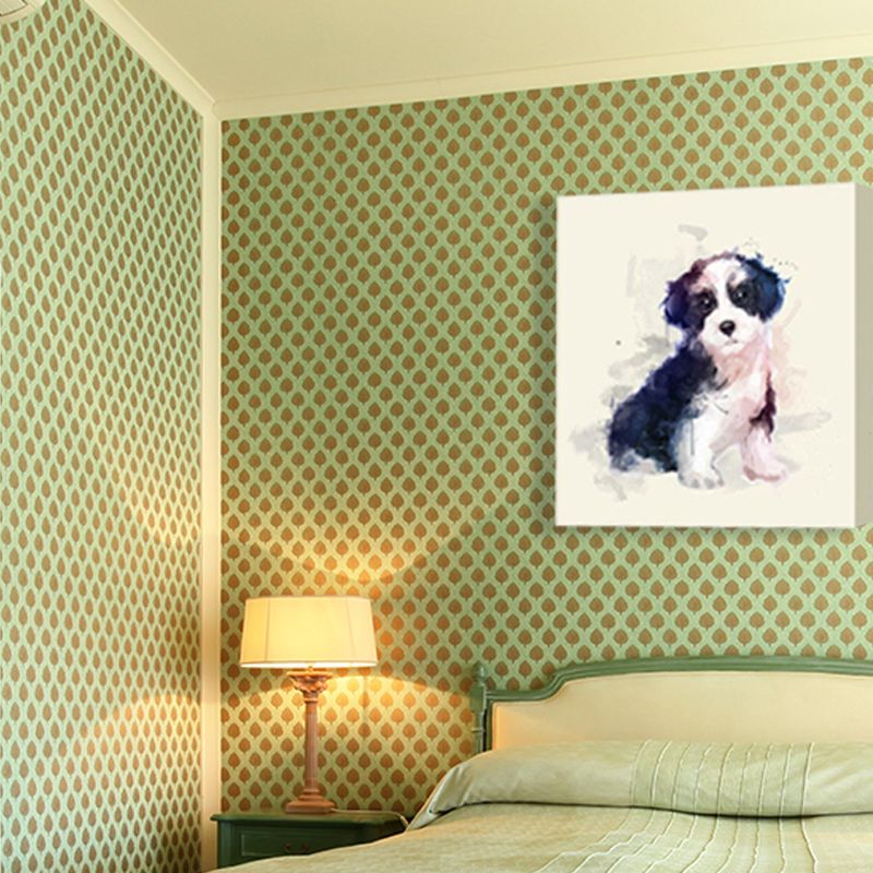 Childrens Art Puppy Canvas Print Black and White Baby Room Wall Decor, Textured Surface