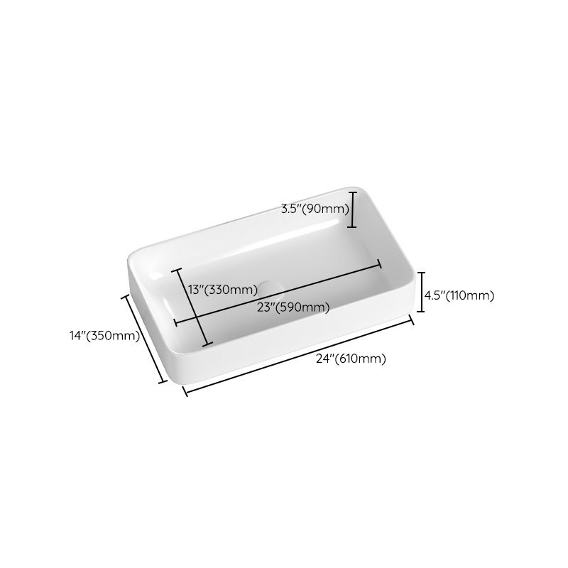 Contemporary Bathroom Sink with Single Faucet Hole Solid Color Rectangular Vessel Sink