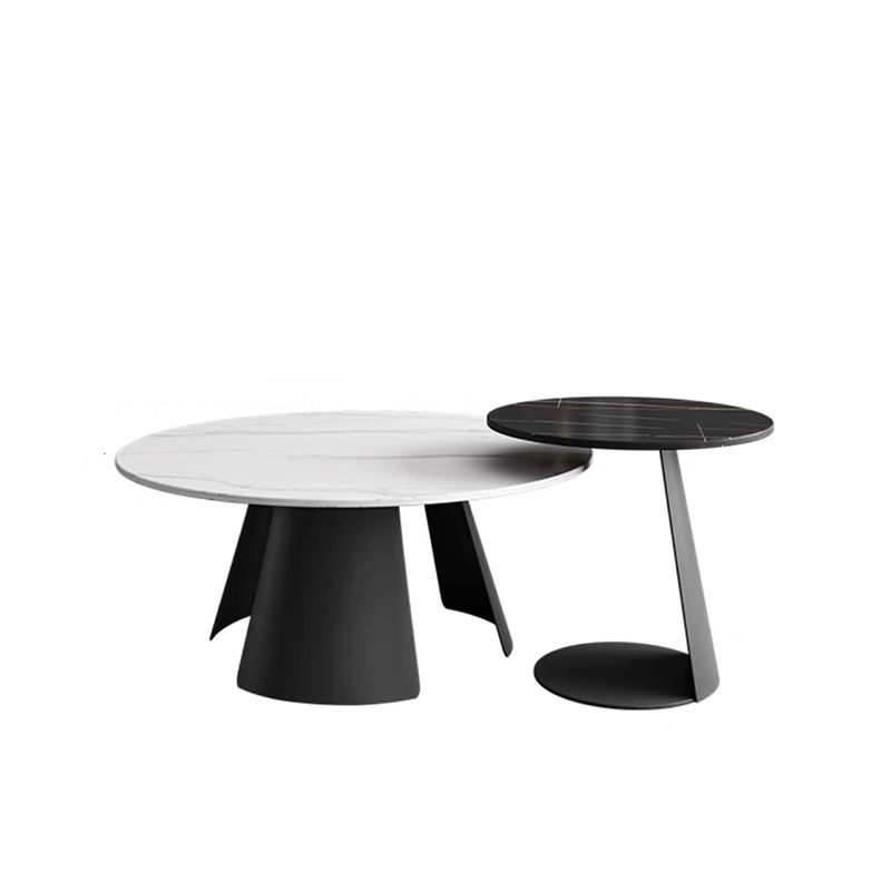 Modern Style Cocktail Table Slate Top Metal Base Round Coffee Table