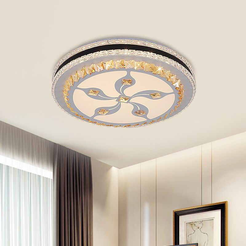 Circle Ceiling Fixture Modernist Faceted Crystal LED Chrome Flush Mount Lamp with Knot/Flower Design
