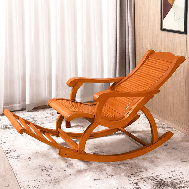 Traditional Rocker Chair Solid Sliding Footrest Wooden Rocker Chair in Living Room