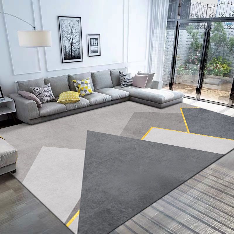 Gray Tone Carpet Modern Geometric Area Rug Polyester Washable Carpet with Non-Slip Backing