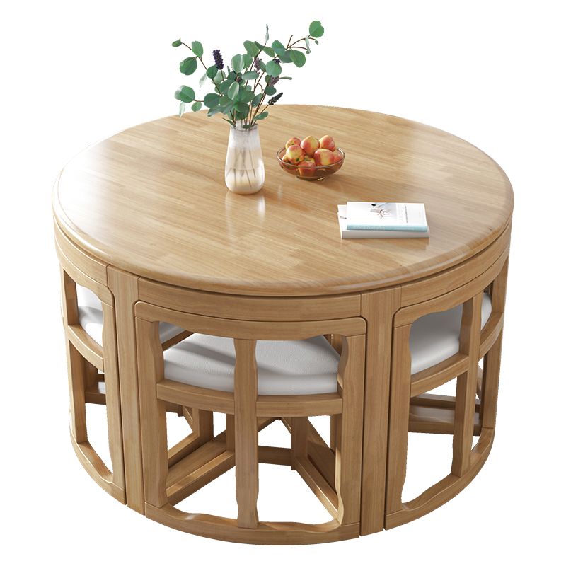 Round Solid Wood Dining Table Set 1/7 Pieces Dining Set for Kitchen