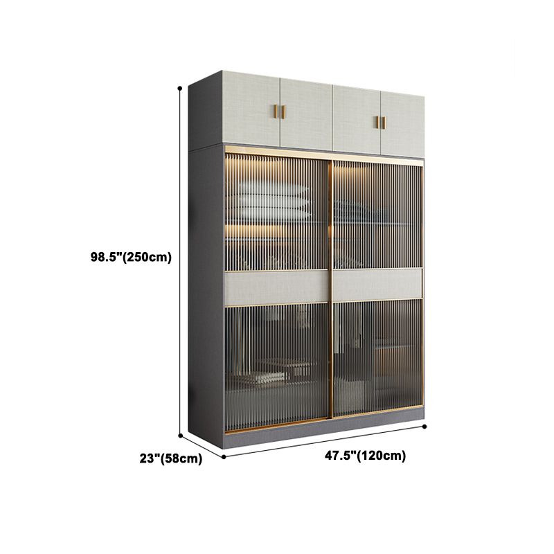 Modern Sliding Door Wardrobe for Home Grey Cabinet with Clear Glass Door