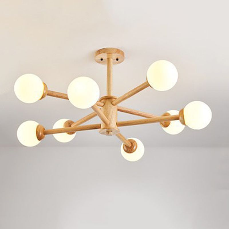 Multi Light Spherical Branch Hanging Lights Modern Style Wood Hanging Lighting