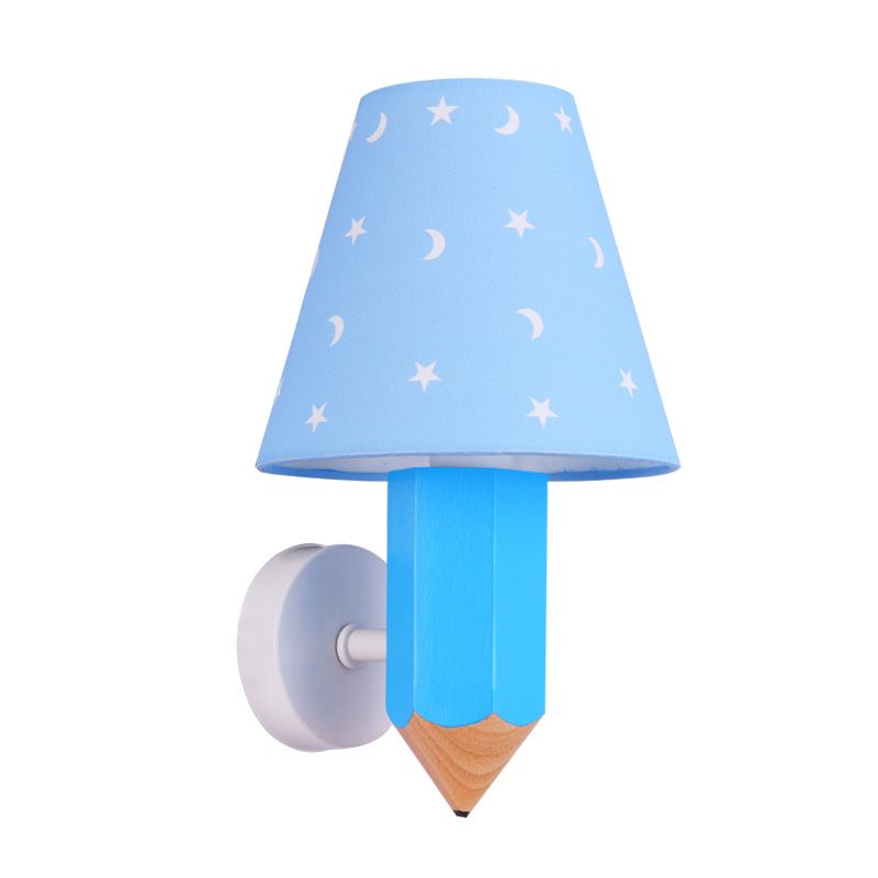 Geométrique Shade 1-Light Murce Sconce Kids Style Fabric Mur Moup Lightture en bleu