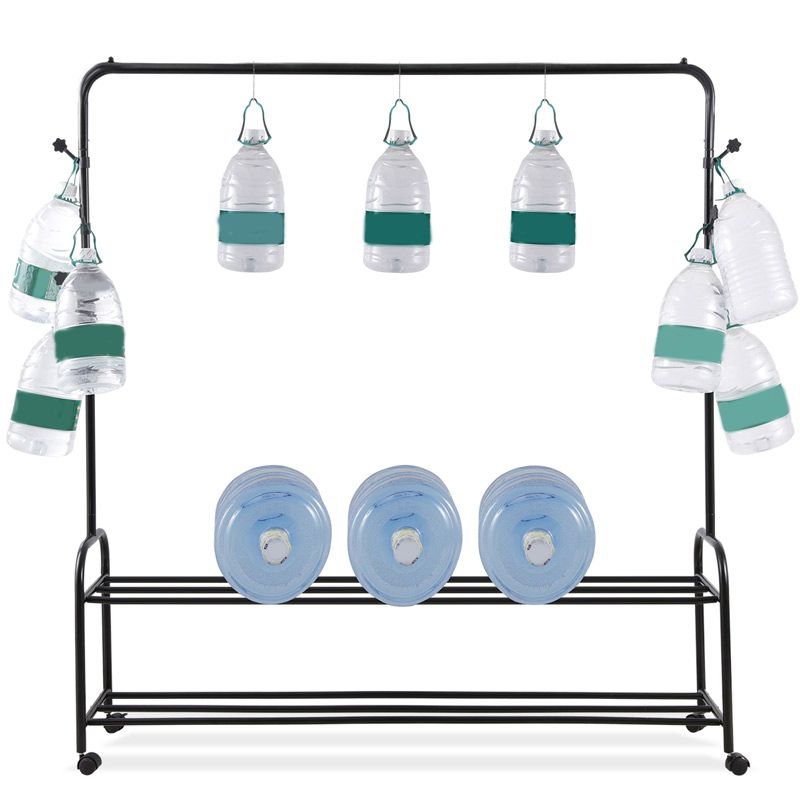 Contemporary Metal Open Armoire Black and White Cabinet with Caster Wheels