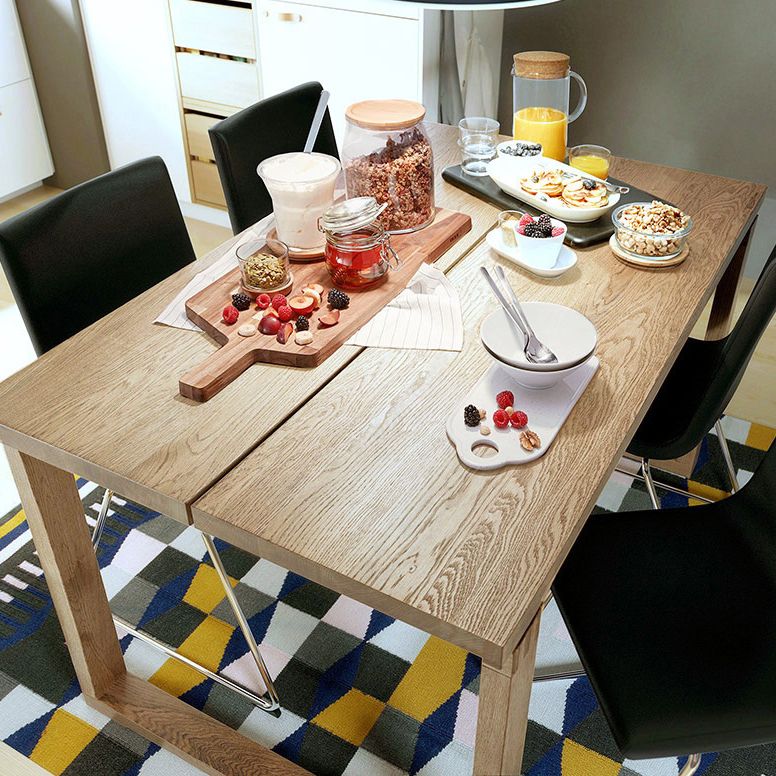 Minimalist Kitchen Standard Dining Table Solid Wood Rectangle Dining Table with Double Pedestal
