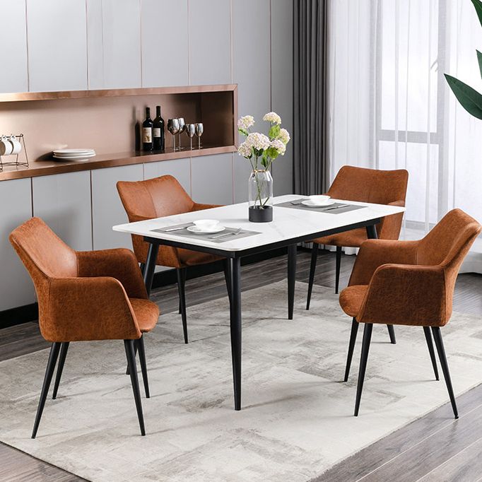Faux Leather Arm Chair Metal Base Indoor Dining Chair for Dining Room