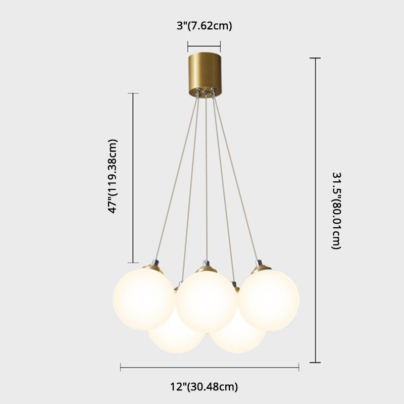 Balloons Hanging Pendant Light Simplicity White Glass Bedroom Chandelier in Gold