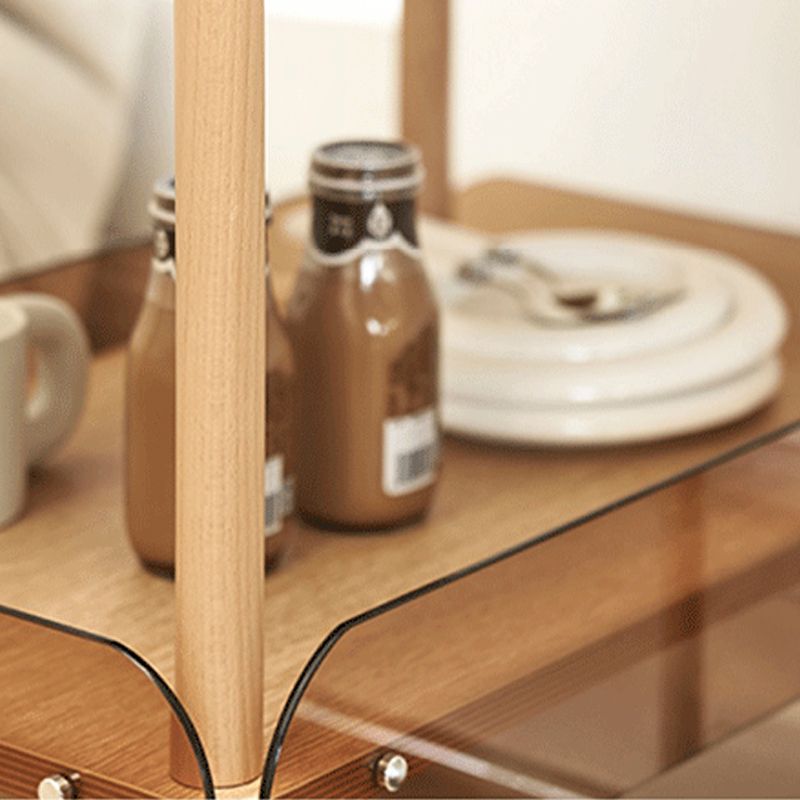 Wooden Side Table Tray Top Side End Table with Wheels in Brone