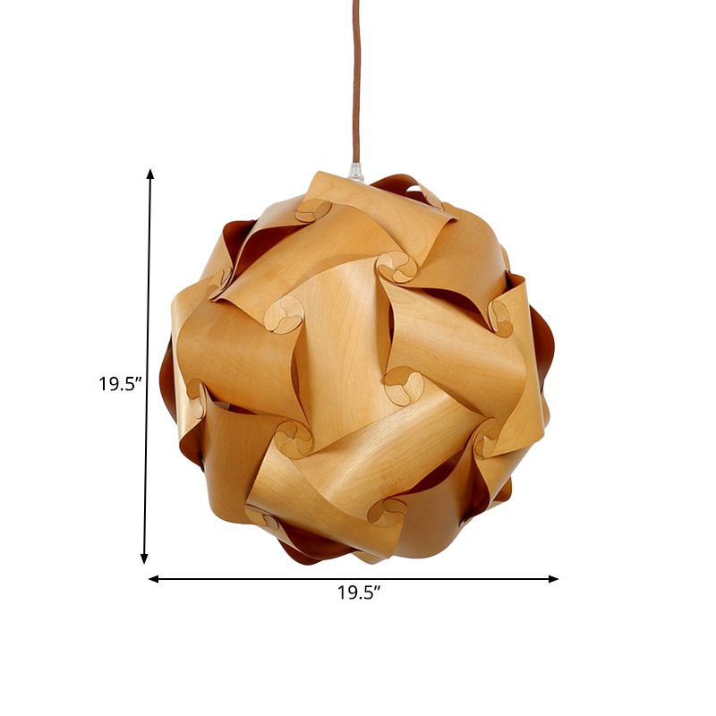 Pieced Globe Dinette Drop Pendant Wood 1 Bulb Minimalist Hanging Light Kit in Light-Brown