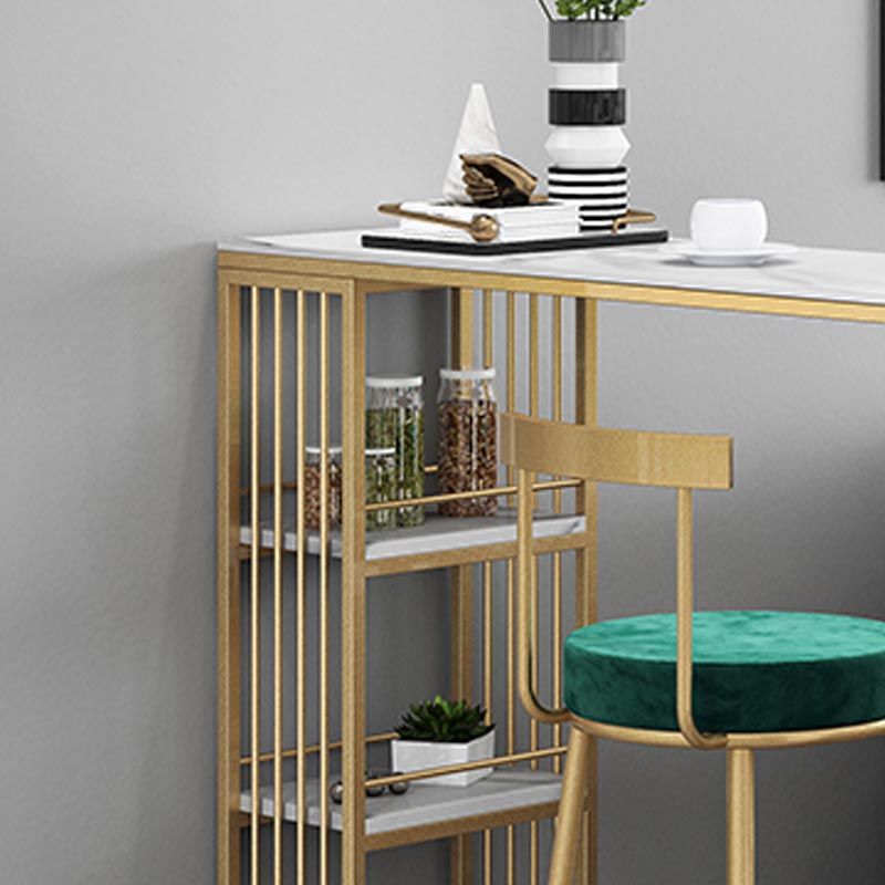 Contemporary Bar Table Stone Pub Table with Shelf for Living Room