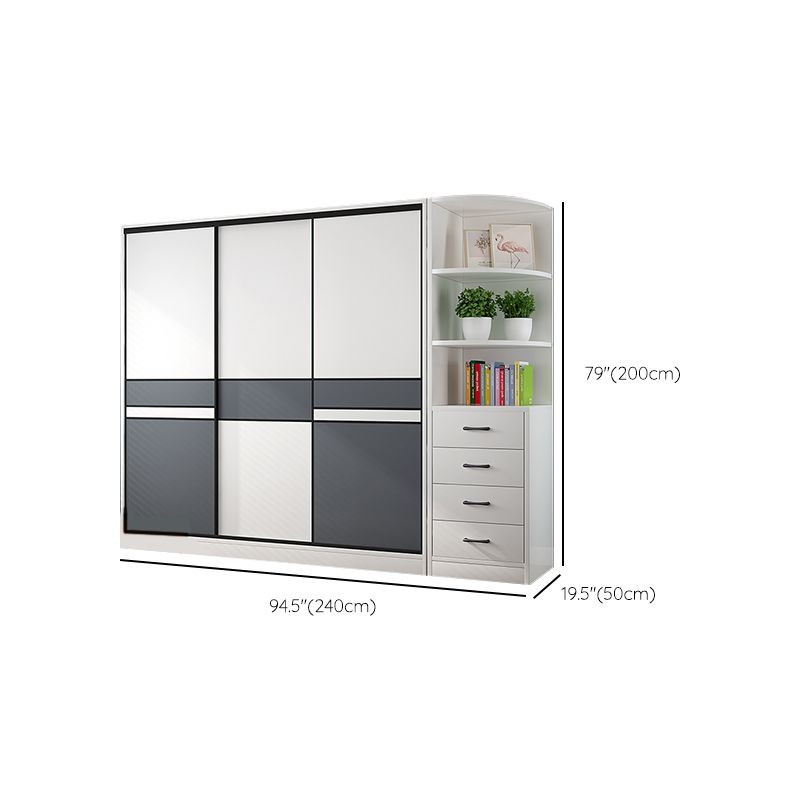 White Wood Frame Wardrobe Freestanding Wardrobe Armoire with Shelves