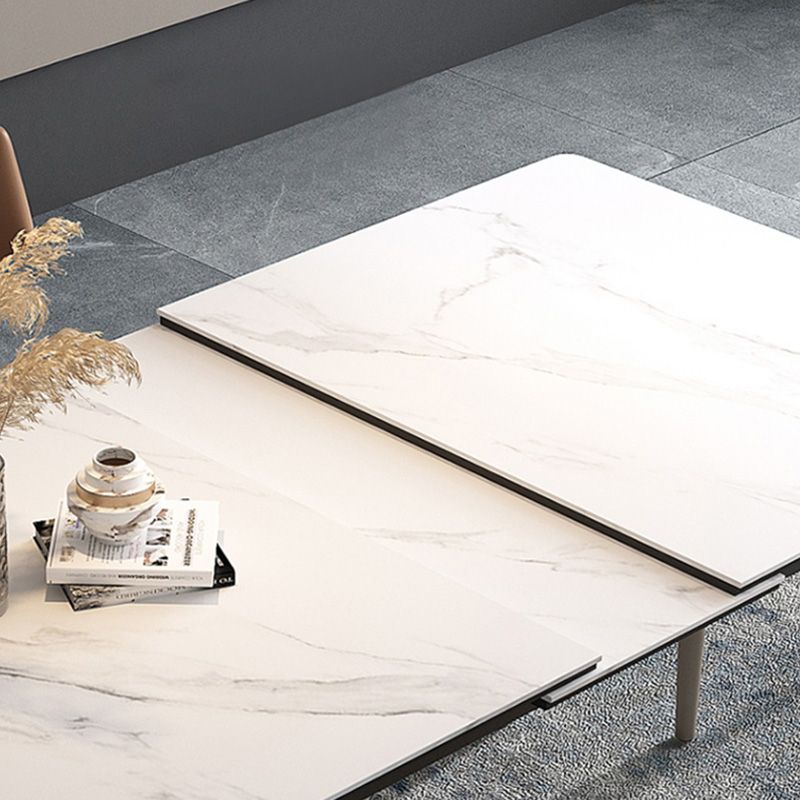 Rectangle Extendable Industrial Dining Table White Sintered Stone Table with 4 Black Legs