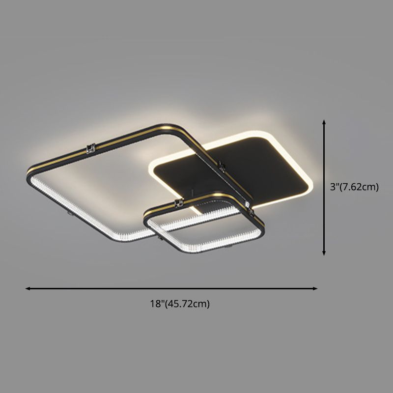 Quadrierte Deckenleuchte Moderne Stil Acryl LED-Schlafzimmer Deckenbündige Halterung in Schwarz