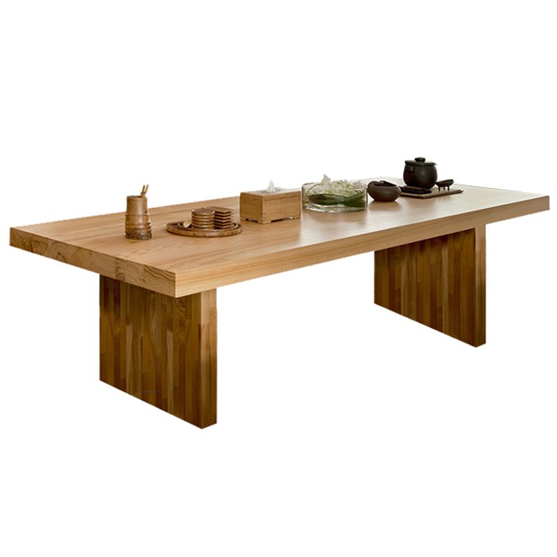 Rectangle Casual Dining Table Brown Tone Fixed Table with Pinewood Solid Wood