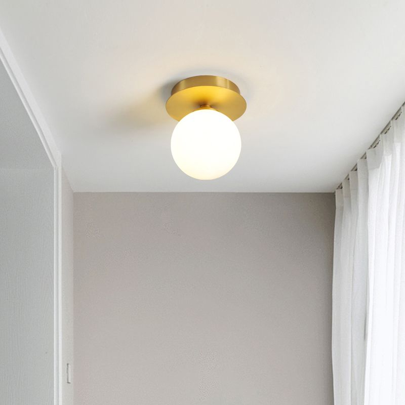 Lámpara de techo de montaje semiempotrado para pasillo redondo, luz empotrada simple de metal con 1 cabezal en latón